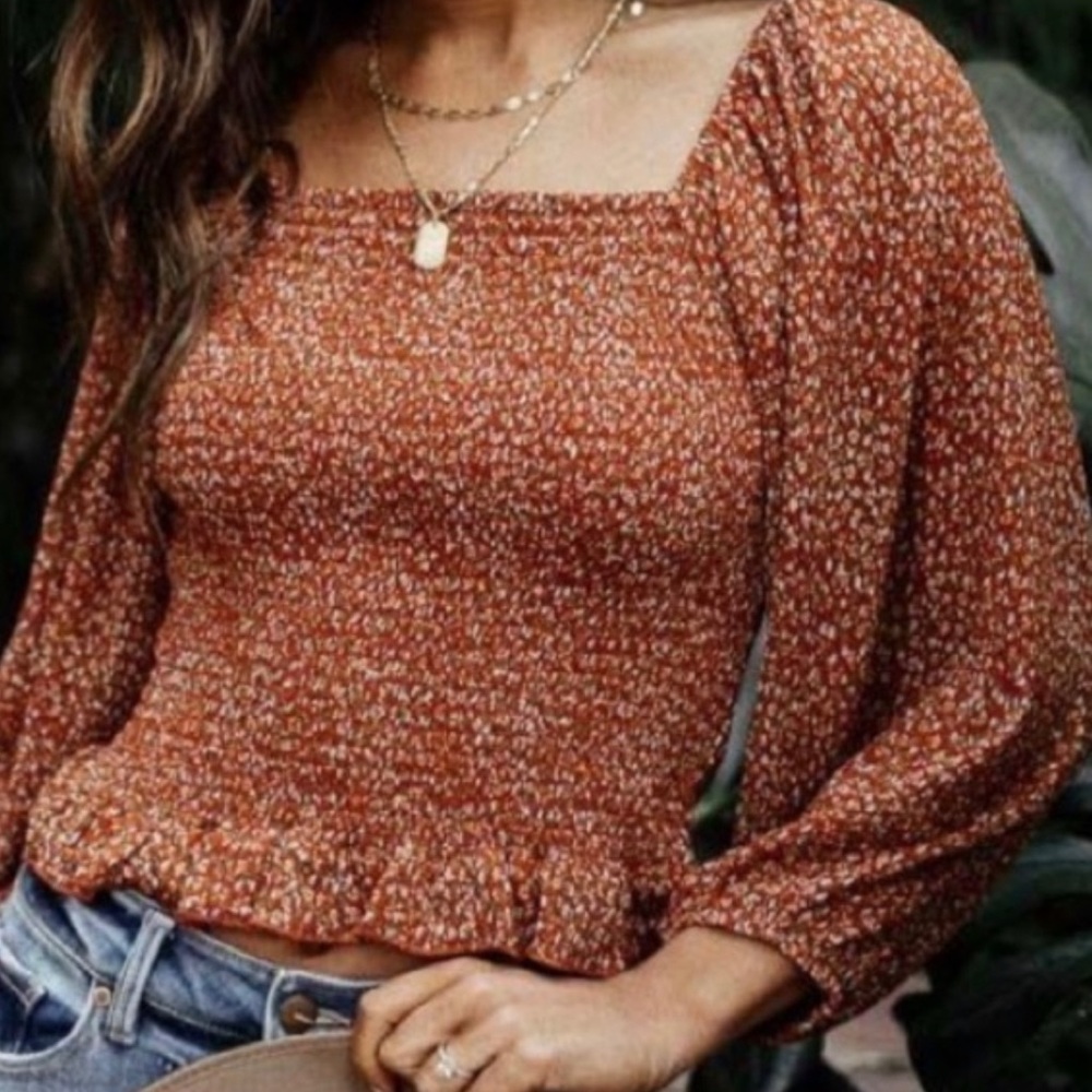 BÖHME Square Neck Smocked Boho Top Women’s Size Large